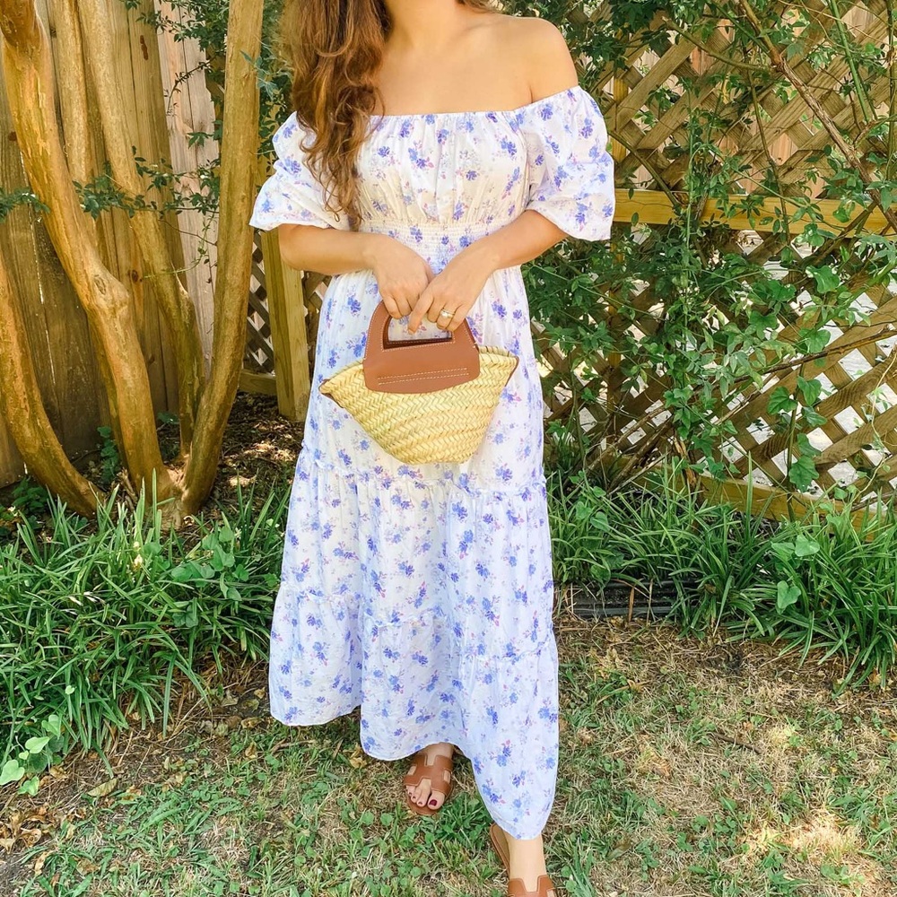 NWT LoveShackFancy X Target Gemma Floral White and Blue Smocked Maxi Sundress